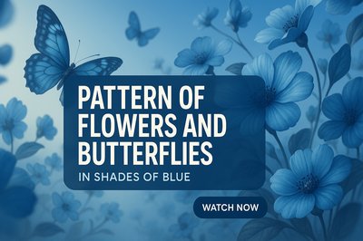 Floral and Butterfly Pattern in Shades of Blue