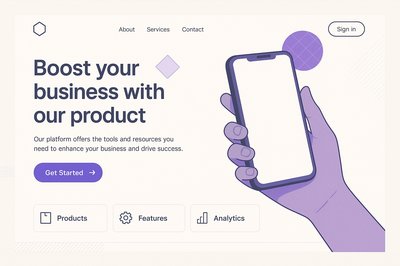 Stylized Landing Page Featuring a Smartphone and Call to Action