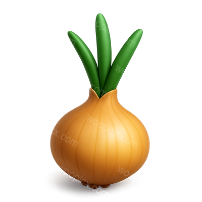 3D Icon of an Onion with Green Stems in Isometric View