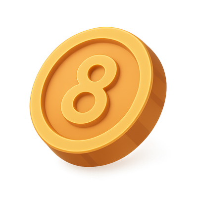 Stylized 3D Coin Icon with a Number Eight Design