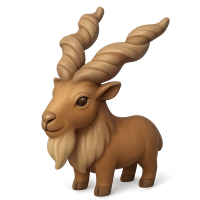 Stylized Markhor 3D Icon with Spiral Horns