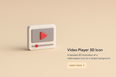 Detailed 3D Video Player Icon Illustration on Simple Background
