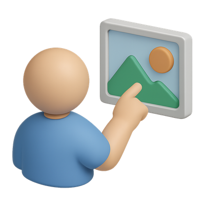 3D Icon of a Person Pointing at an Image