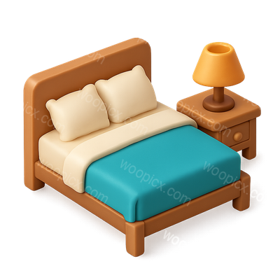 Stylized 3D Bedroom Icon with Bed and Lamp