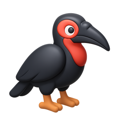 Cartoon-style black bird with red accents