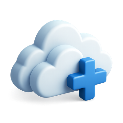 Stylish 3D Cloud Icon with Plus Sign