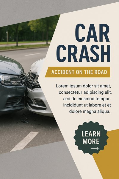 Realistic Car Crash Scene with Informative Banner