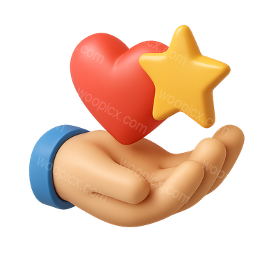 3D Heart and Star Icon in Hand Representation