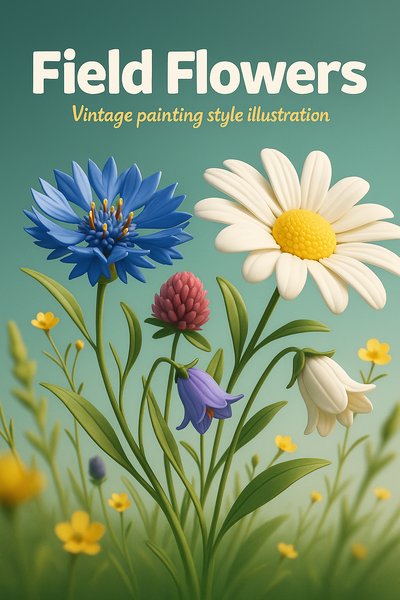 Vintage Style Field Flowers Illustration with Dynamic Colors