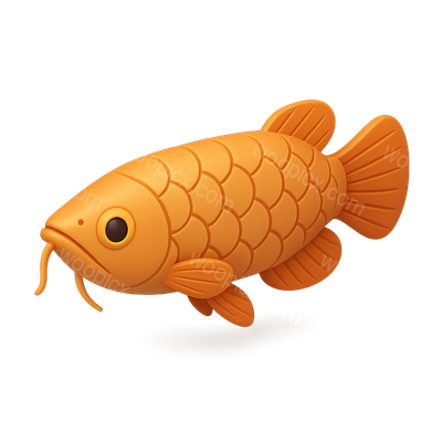 Stylized 3D Arowana Fish Icon with Isometric Design