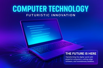 Futuristic Computer Technology Illustration in Neon Colors