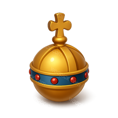 3D Golden Crown Icon with Cross and Colorful Details