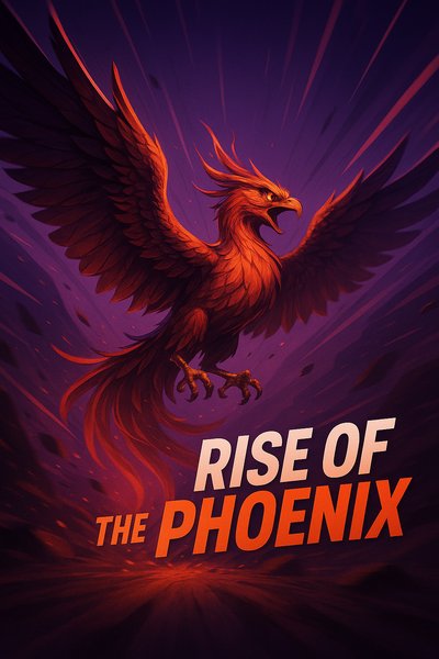 Dynamic Phoenix Illustration with Bold Typography