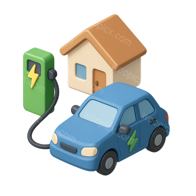 Home EV Charging Icon in 3D Style