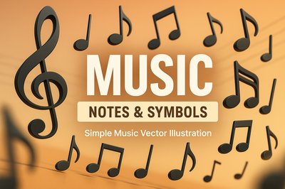Stylized Music Notes and Symbols Vector Illustration