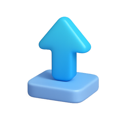 3D Blue Upload Icon with Rounded Base