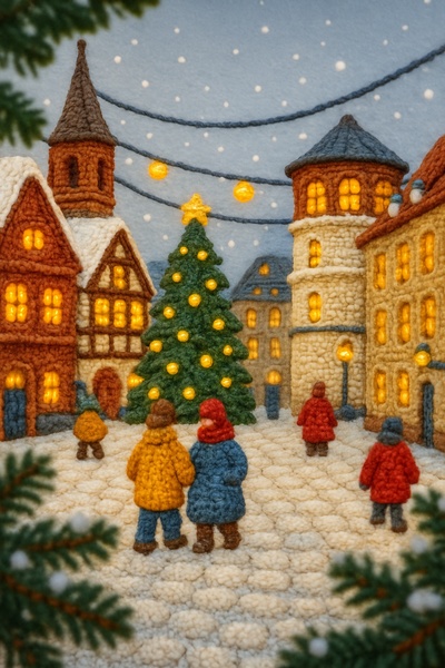 Christmas Night in Düsseldorf - Cozy 3D Yarn Scene