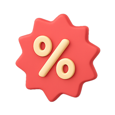 Three-Dimensional Discount Badge with Percentage Symbol