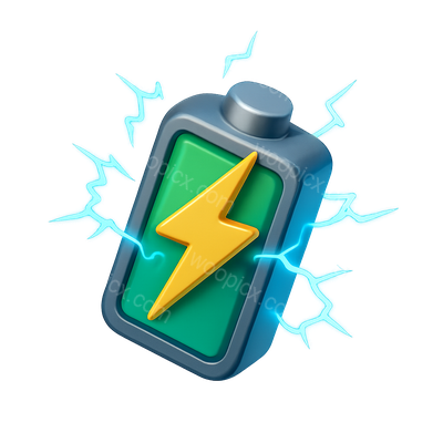 3D Charging Battery Icon with Lightning Effect