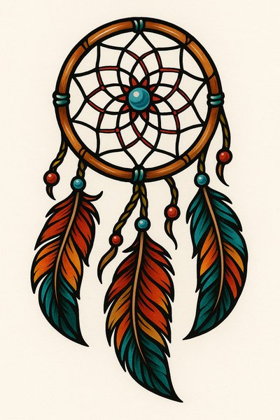 Vibrant Dreamcatcher Illustration with Feathers