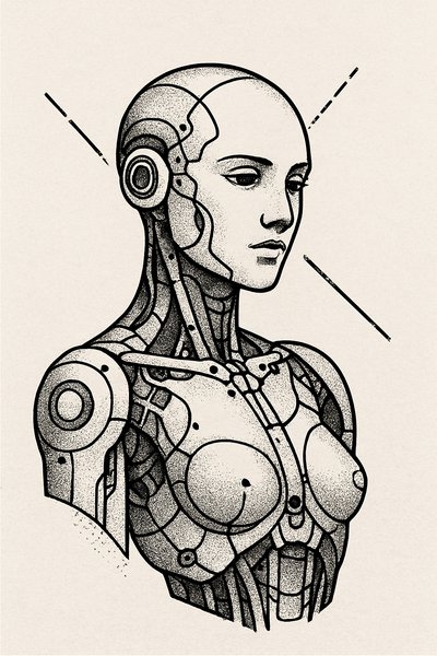 Stylized Illustration of a Female Robot Bust