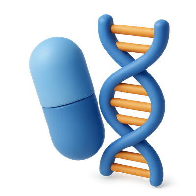 3D Icon of a Capsule Next to a DNA Double Helix