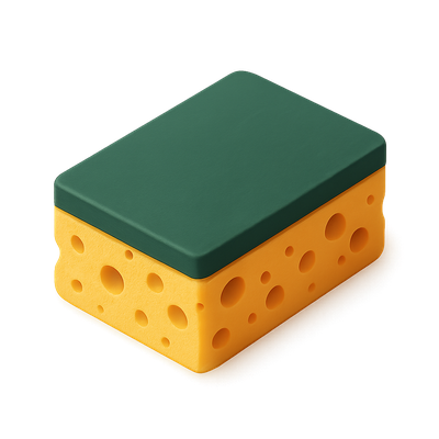 Stylized 3D Sponge Icon with Scrubber Design
