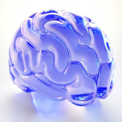 Artistic Glass Brain Sculpture in Vibrant Blue