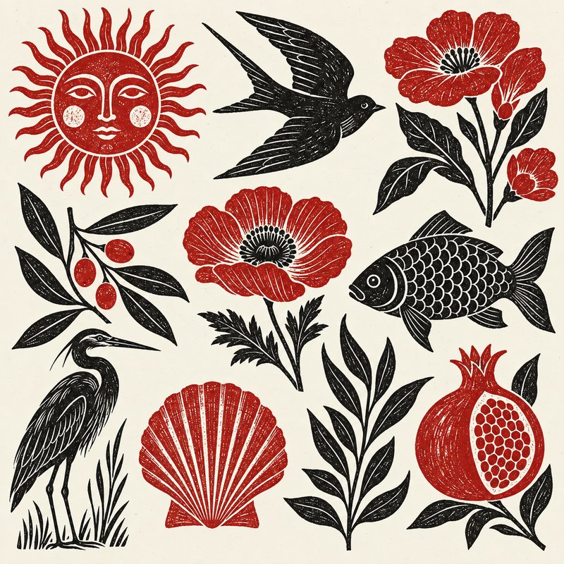 Linocut design elements pack