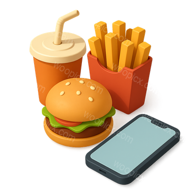 3D Fast Food Meal Icon with Drink and Phone