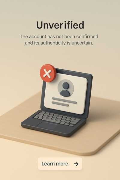3D Scene Depicting Unverified Account Status in Realistic Style