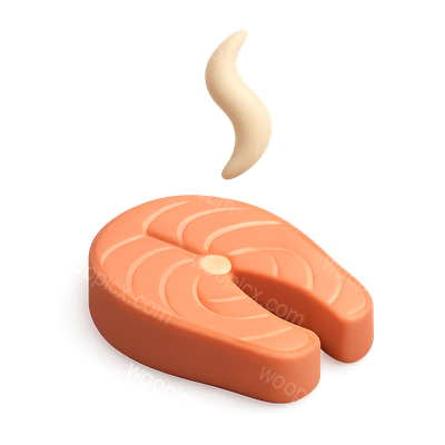 Stylized 3D Salmon Flavor Icon with Steam Effect