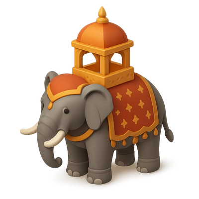 Colorful 3D Elephant Icon with Decorated Canopy