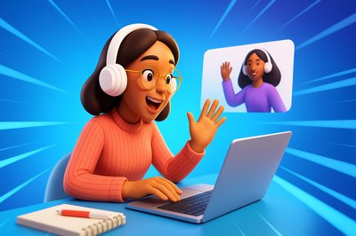 Dynamic Remote Work Scene with Female Employee Engaged in Virtual Meeting