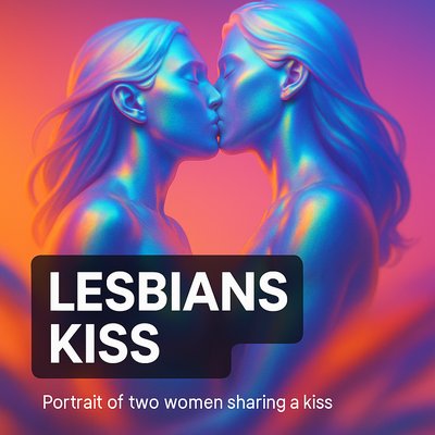 Vibrant Digital Portrait of Two Women Sharing a Kiss