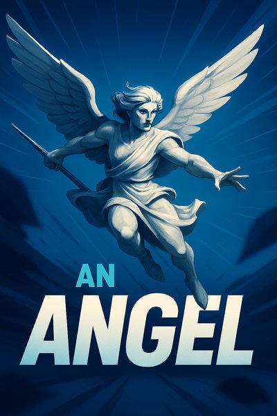 Dynamic Angel Illustration with Bold Typography