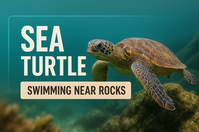Underwater Photography of a Sea Turtle Swimming Near Rocks