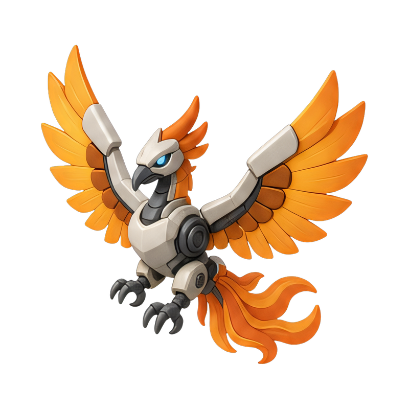 robot phoenix with flame wings