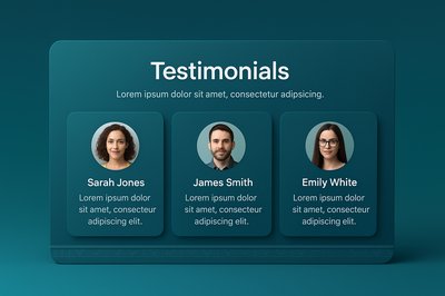 Testimonials Section Design with 3D Elements and Gradient Background