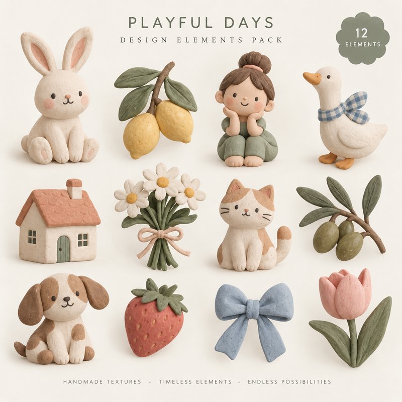 Handmade clay figurine collection
