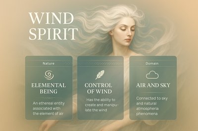 Elegant Wind Spirit Illustration with Informative Blocks