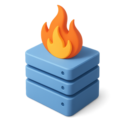 3D Heap Overflow Icon with Flame Design