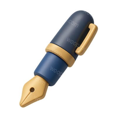 Stylish 3D Fountain Pen Icon in Isometric View