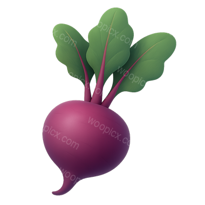 Stylized 3D Beet Icon with Leaves in Isometric View