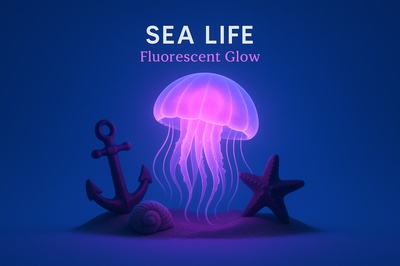 Fluorescent Glow of Sea Life with Neon Elements