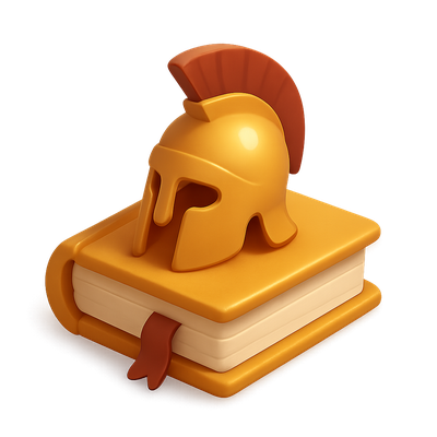 Stylized 3D History Icon with Book and Helmet