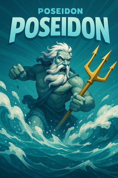 Vibrant Illustration of Poseidon Emerging from the Ocean