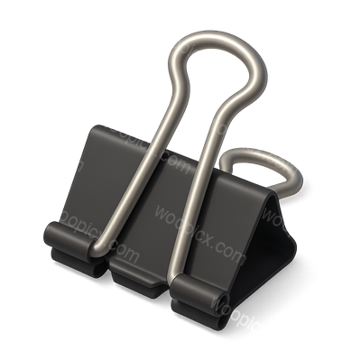 Realistic 3D Bulldog Clip Icon on Transparent Background