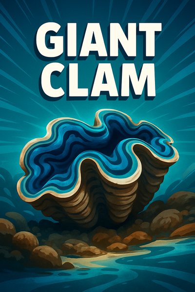 Dynamic Giant Clam Illustration with Bold Text