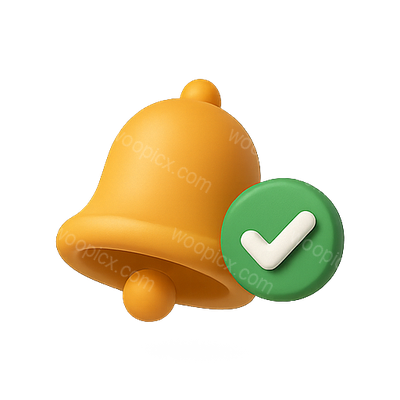 3D Notification Bell Icon with Checkmark